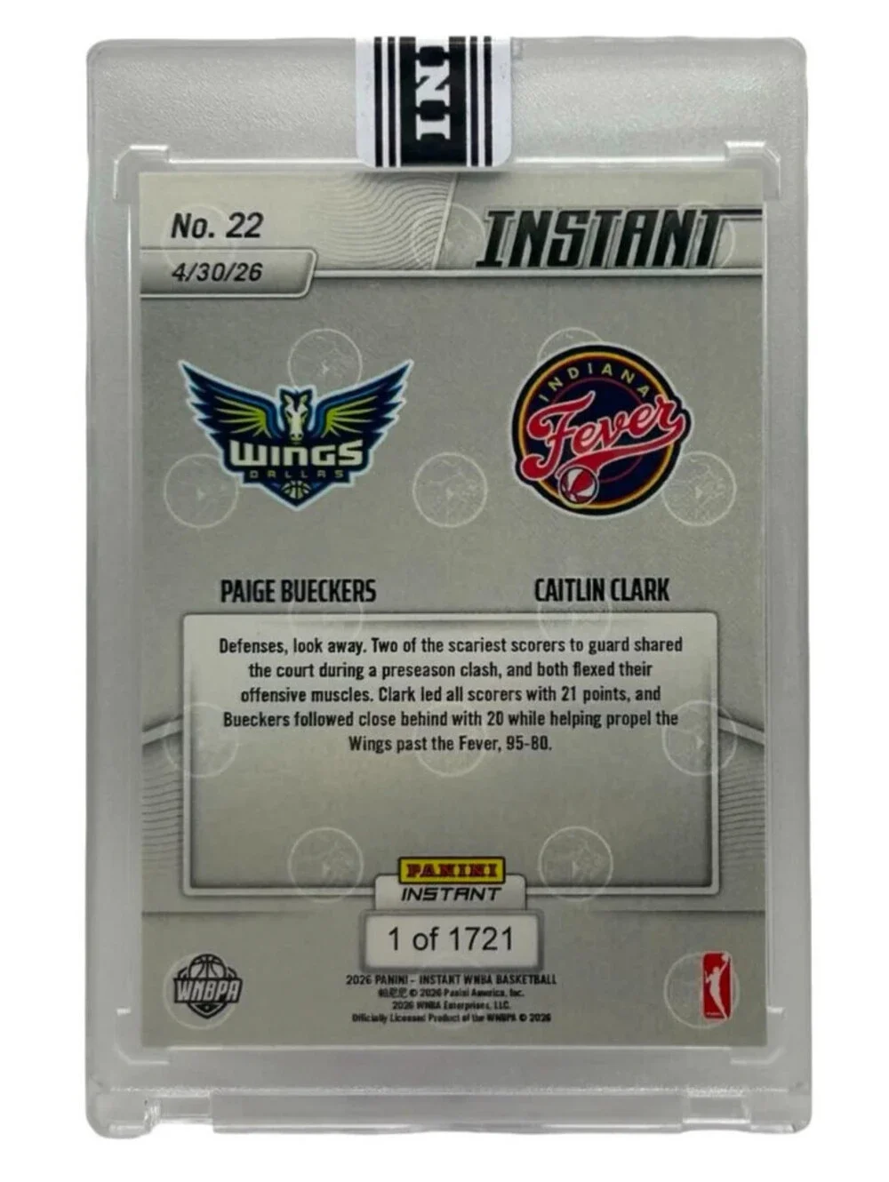 2026 Panini Instant WNBA #22 Paige Bueckers Wings Caitlin Clark Fever